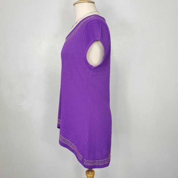 Premise Purple Studded Stretchy Cap Sleeve Top, LP - Picture 5 of 11